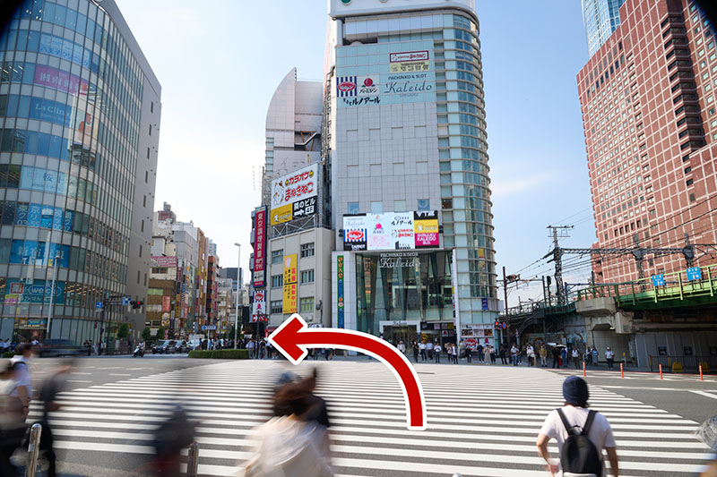 Crossing the Omekaido intersection at Shinjuku